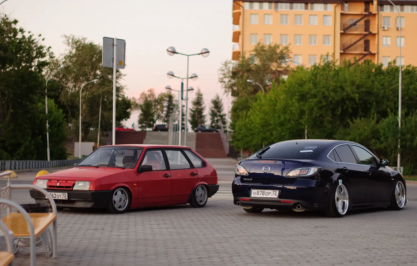 Фото обои тюнинг, жигули, подвеска, lada, лада, stance, ваз 2109, mazda 6