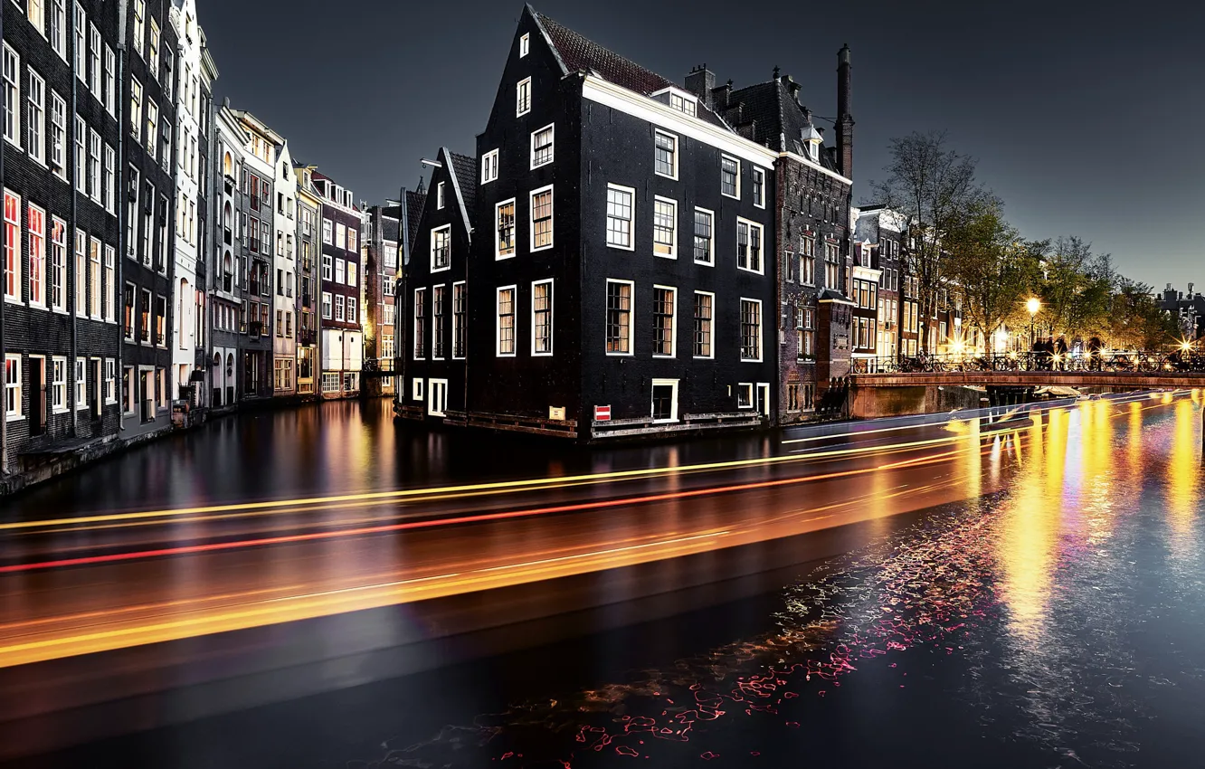 Фото обои city, Amsterdam, night shot