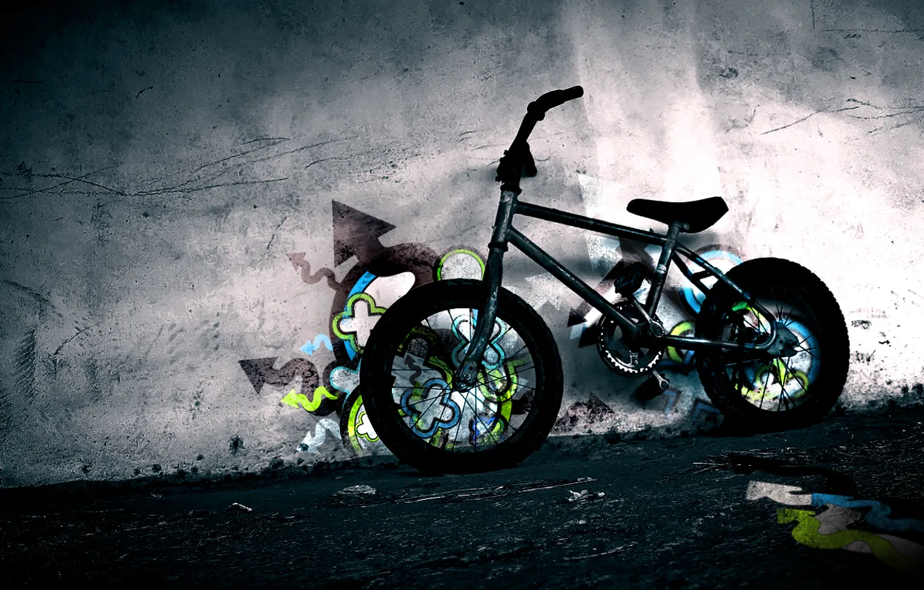 Фото обои велосипед, стена, граффити, BMX