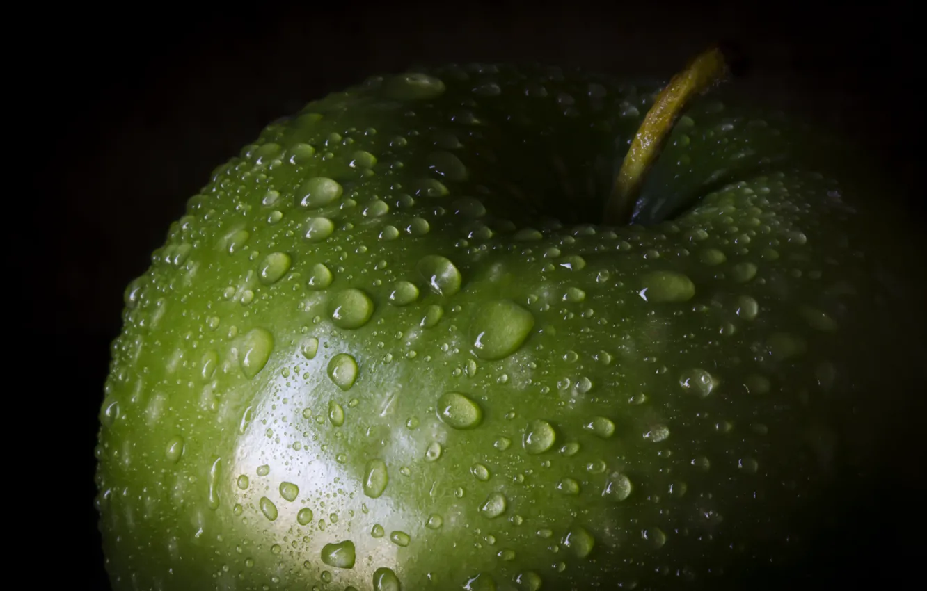 Фото обои капли, зеленый, яблоко