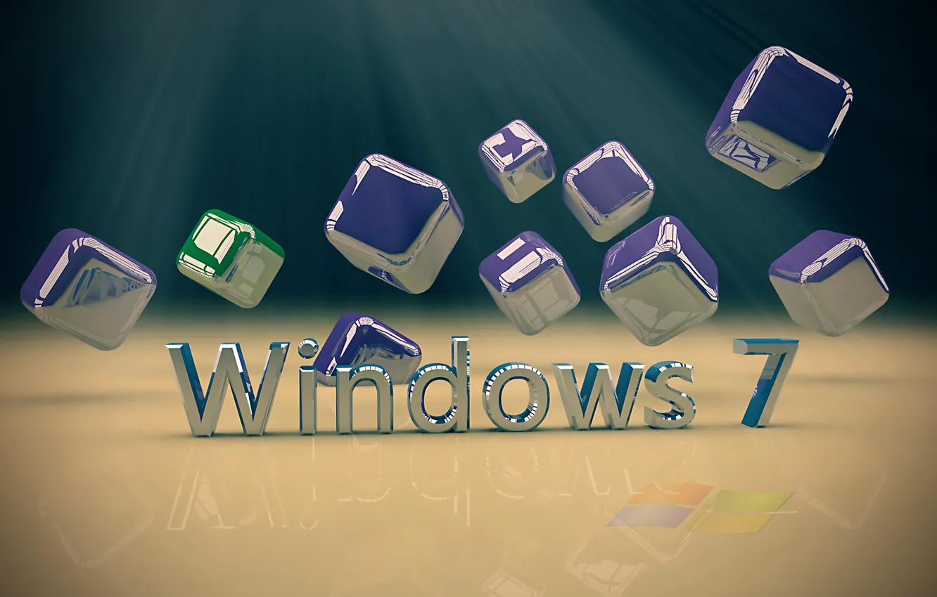 Фото обои компьютер, текст, металл, кубик, куб, операционная система, windows. 7