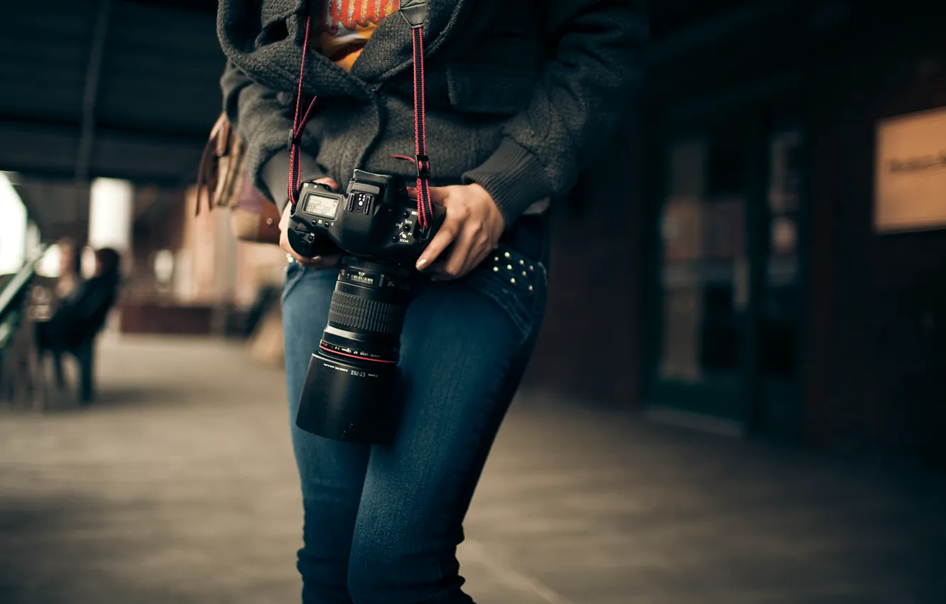 Фото обои макро, Девушка, фотоаппарат, Canon