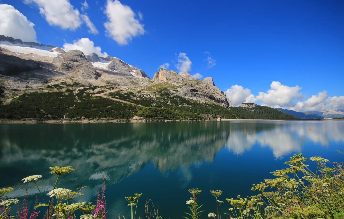 Фото обои горы, озеро, отражение, Италия, Italy, Lago Fedaia