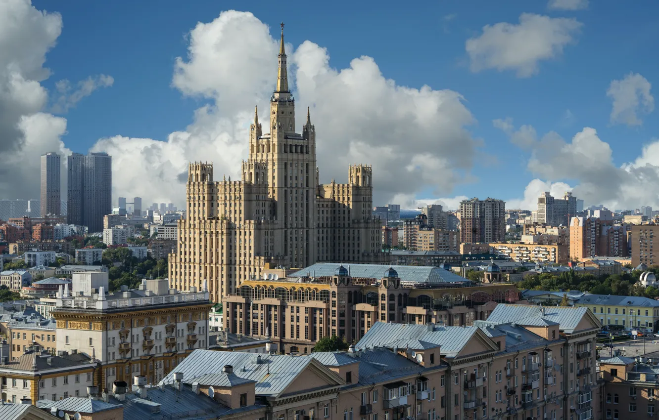 Фото обои Дома, Москва, Здания, Россия, Мегаполис, Сталинская высотка