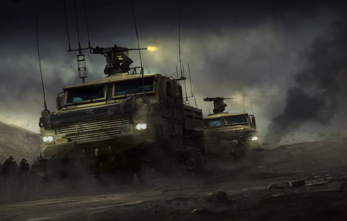 Фото обои транспорт, дым, Covering Fire