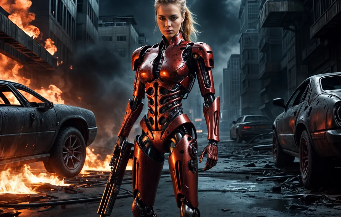 Фото обои девушка, Kristanna Loken, terminator, изображение сгенерировано ИИ