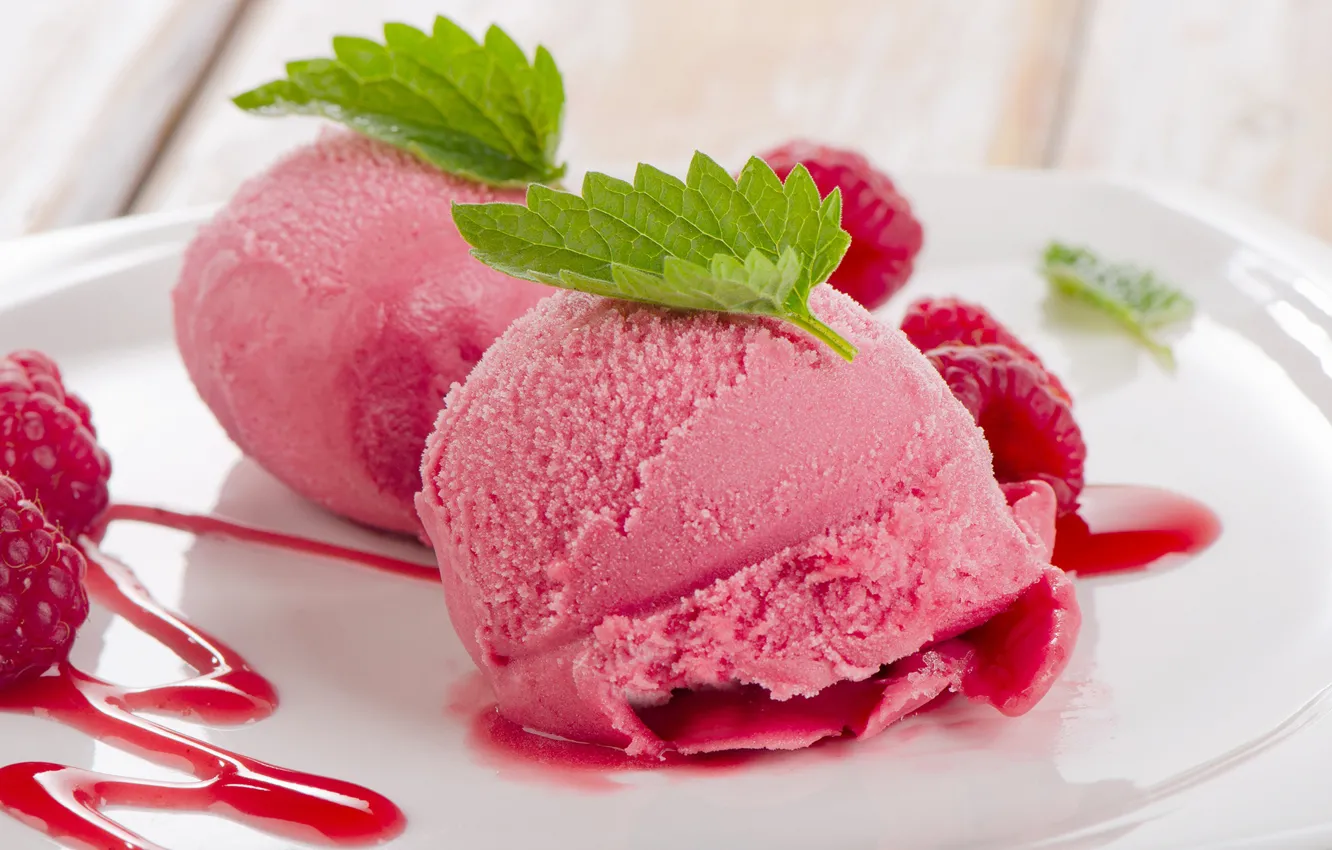 Фото обои малина, мороженое, фруктовое, Ice cream
