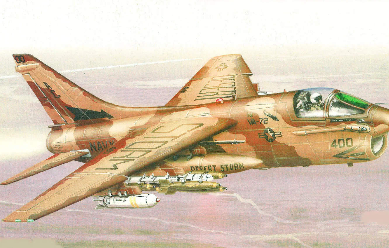 Фото обои Самолет, США, Арт, ВМС США, Палубный штурмовик, LTV A-7E Corsair II