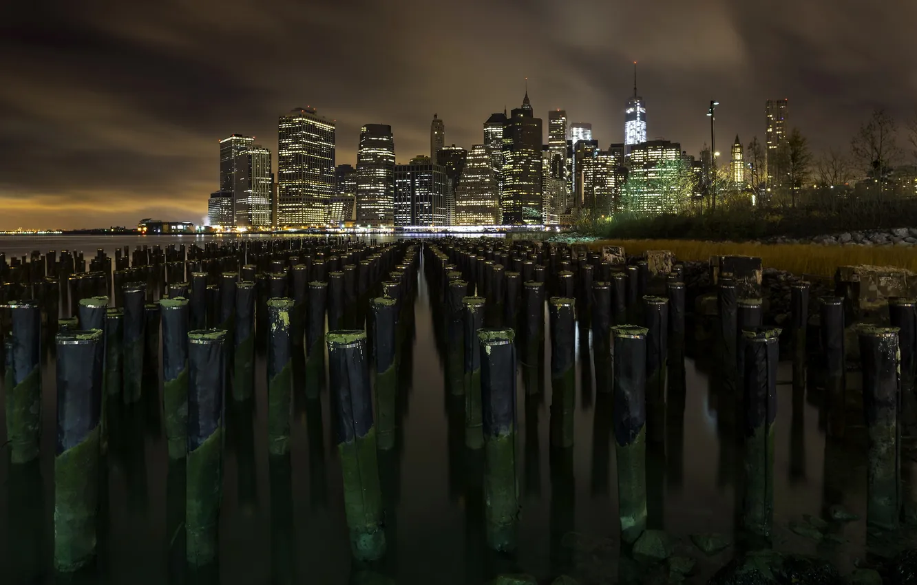 Фото обои lights, skyline, night, Apocalyptic Manhattan