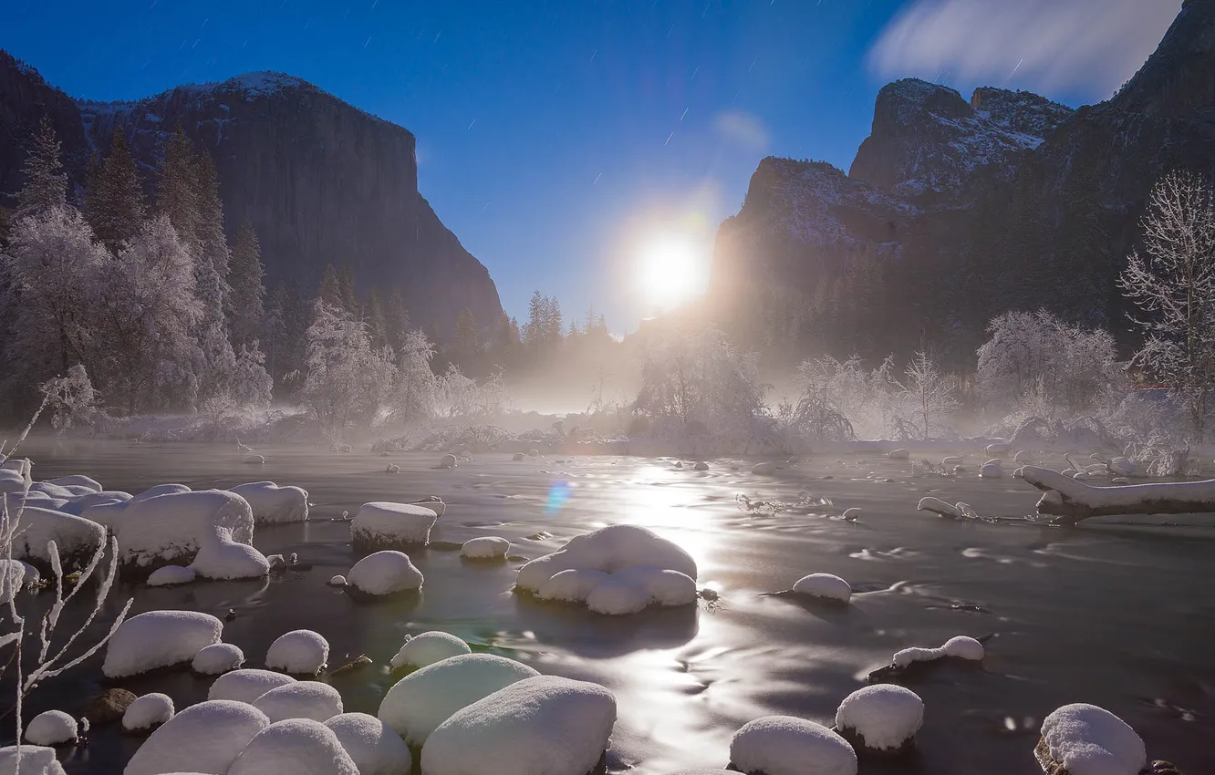 Фото обои Yosemite, Moon rise, Valley View