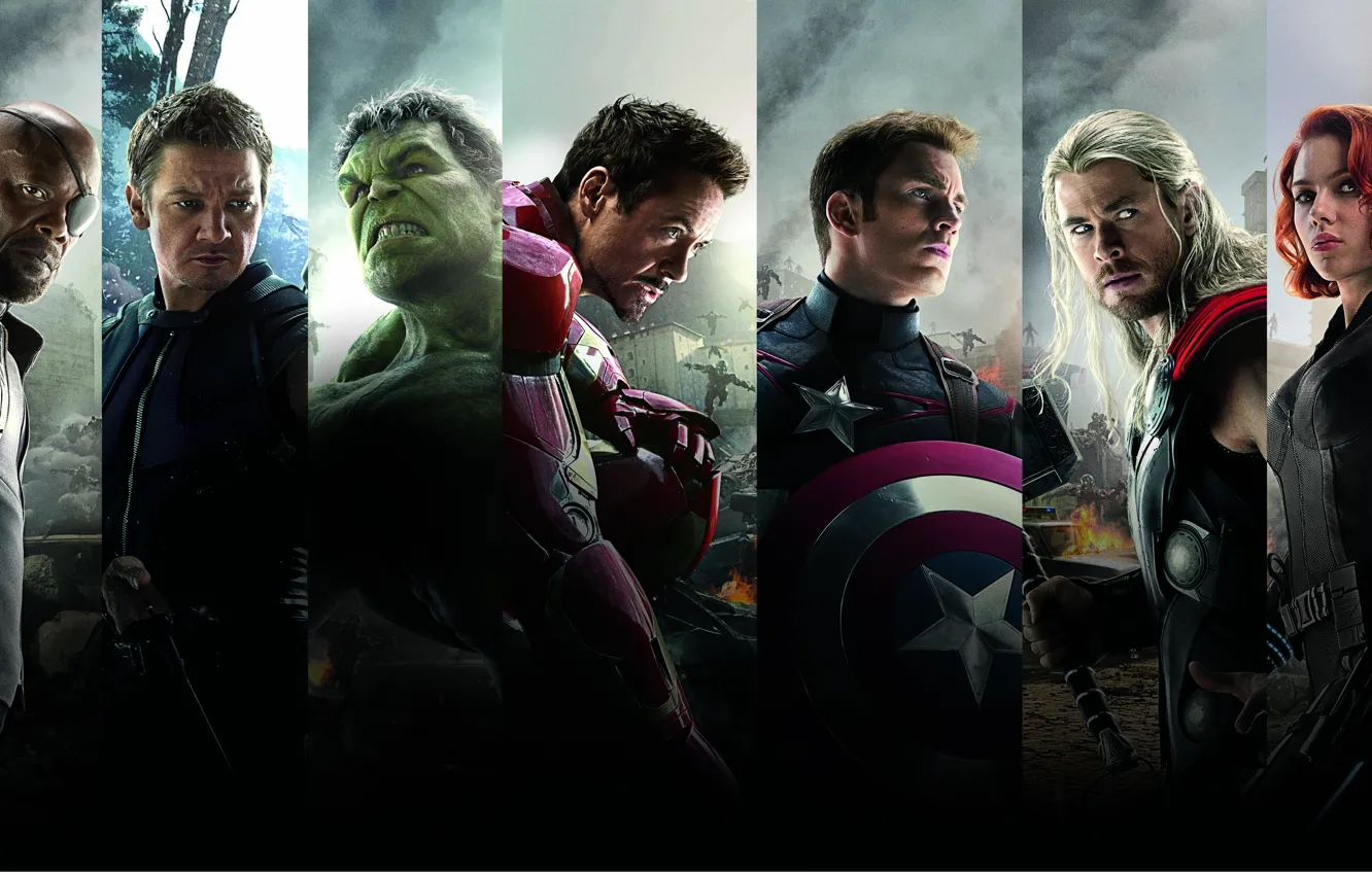 Фото обои Scarlett Johansson, Heroes, Hulk, Iron Man, The, Captain America, Team, Thor