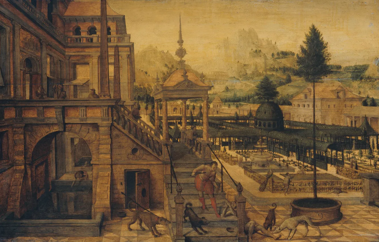 Фото обои масло, картина, Ганс Вредеман де Врис, 1606, на переднем плане Лазарь, Hans Vredeman de Vries, …