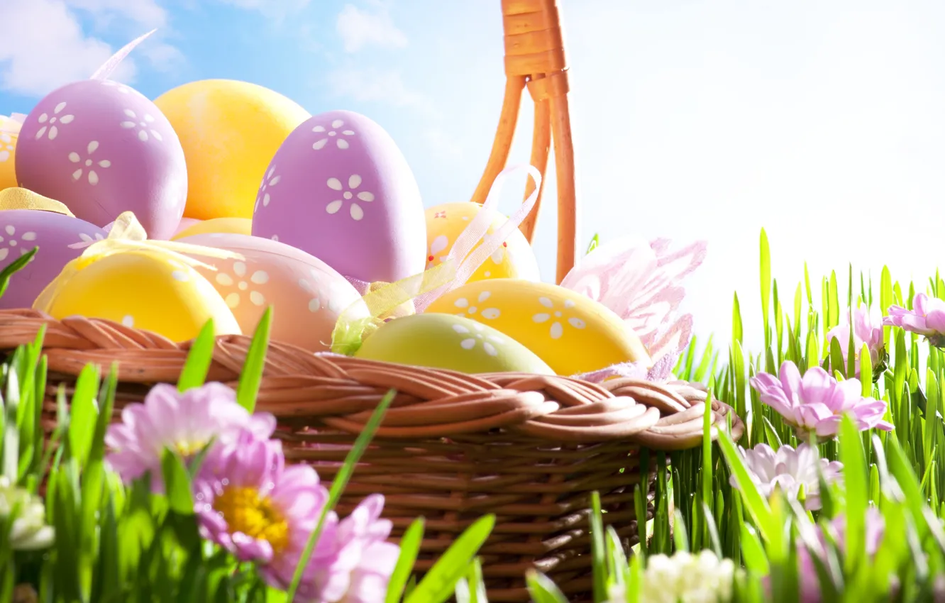 Фото обои небо, яйца, пасха, Easter, Праздники