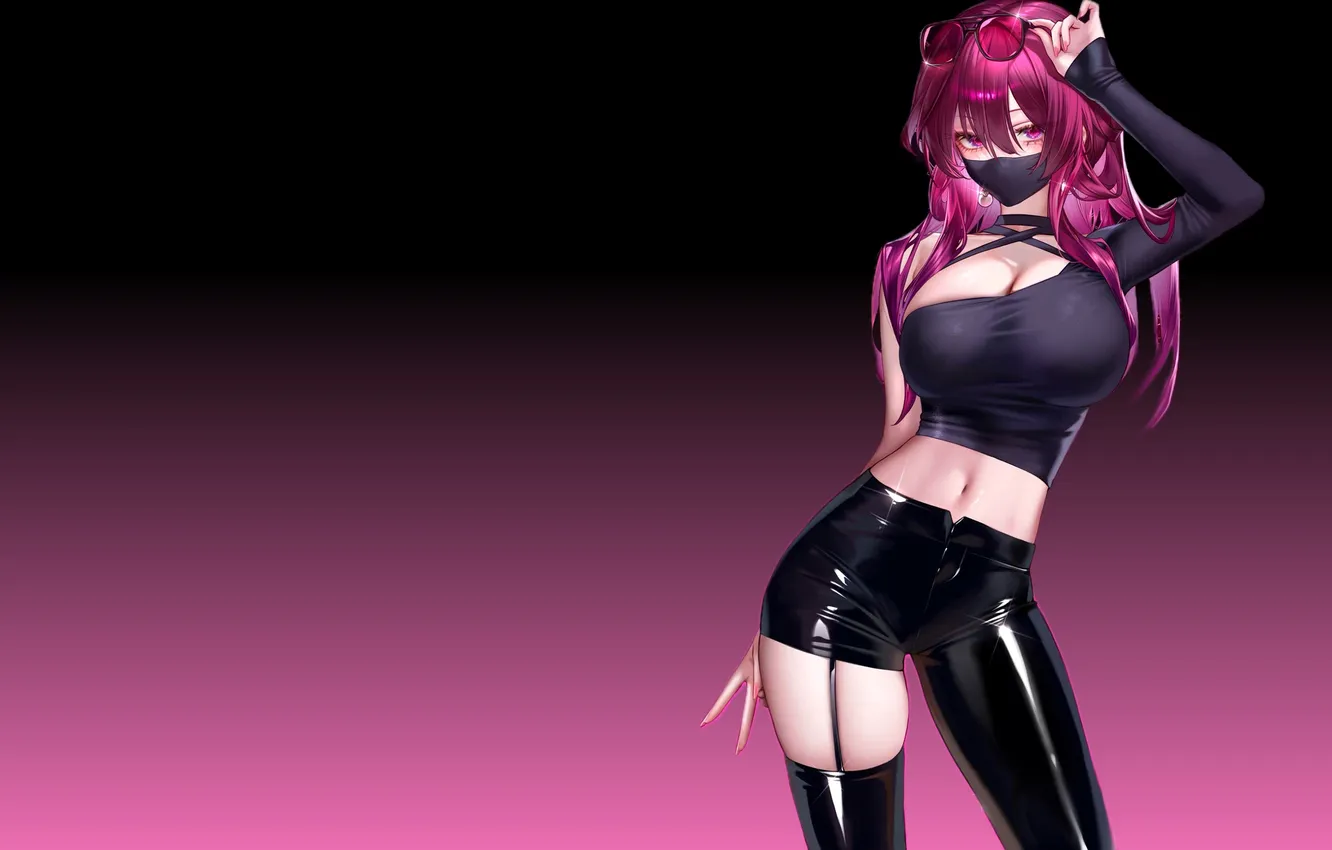 Фото обои girl, hot, sexy, boobs, anime, purple, breasts, glasses