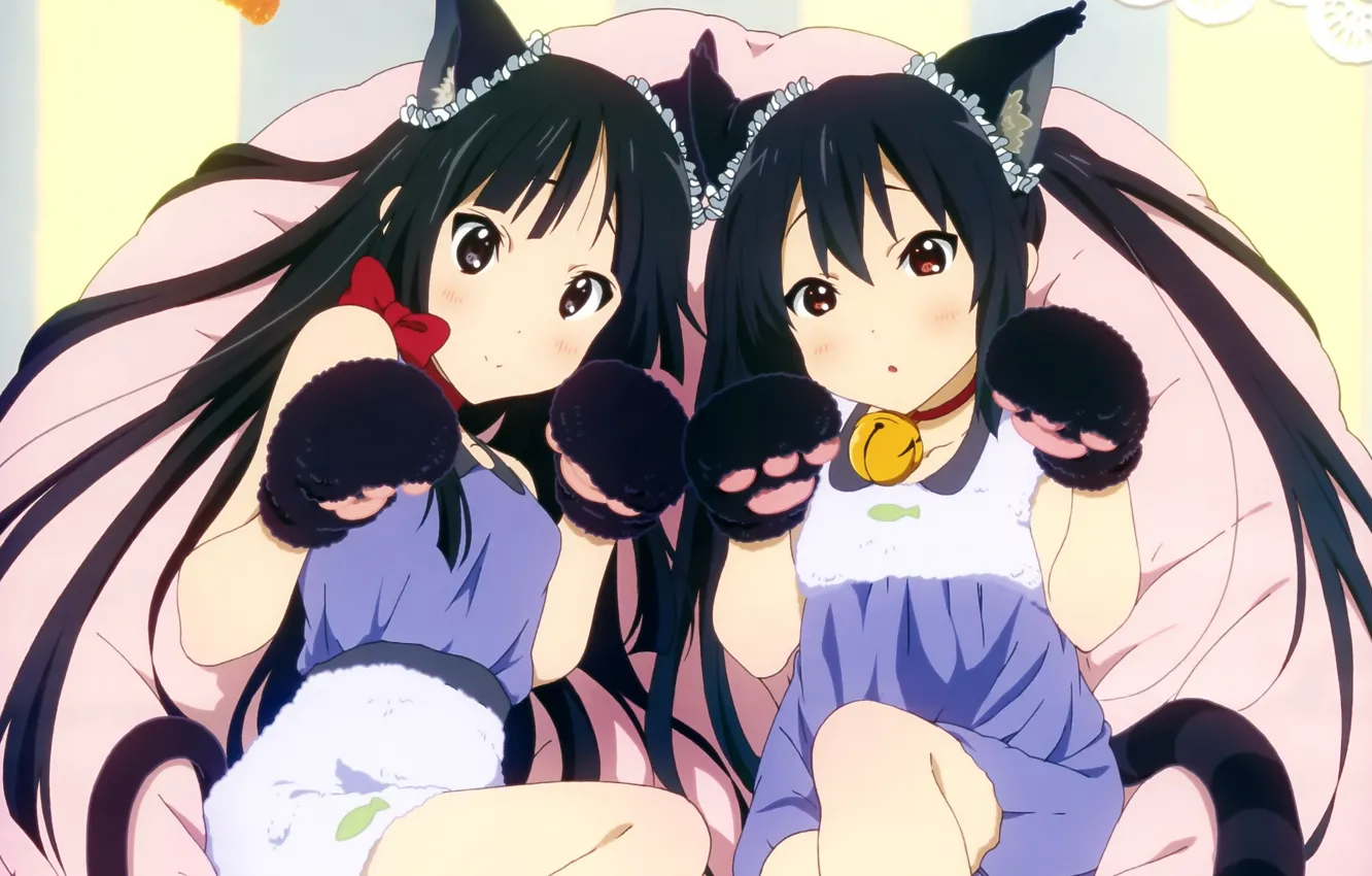 Фото обои девушки, Аниме, неко, ушки, k-on!, Mio Akiyama, Azusa Nakano