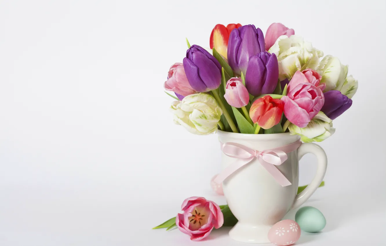 Фото обои весна, colorful, пасха, тюльпаны, ваза, Natalia Klenova