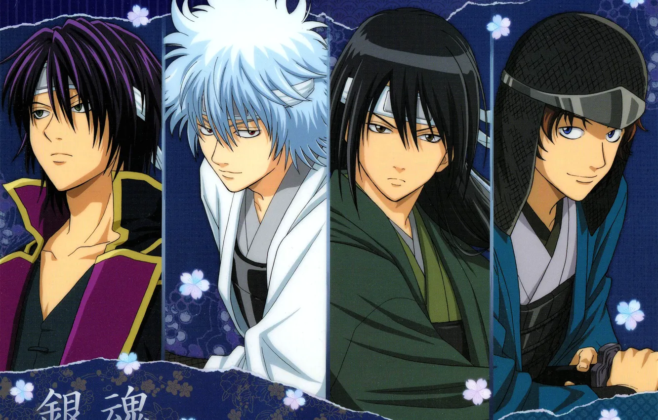 Фото обои доспехи, парни, самураи, Gintama, Sakata Gintoki, Takasugi Shinsuke, Katsura Kotaro, Гинтама