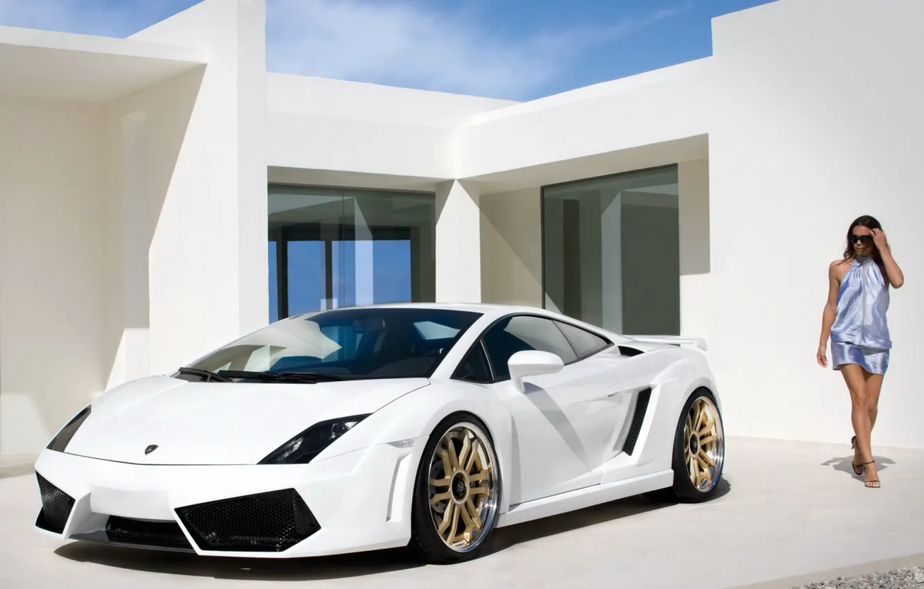 Фото обои девушка, Lamborghini, white, sportcar