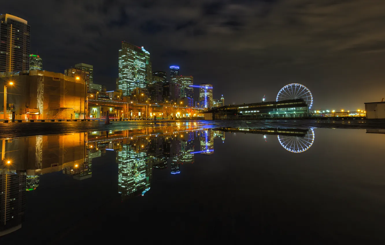 Фото обои ночь, огни, Сиэтл, ночной город, Seattle