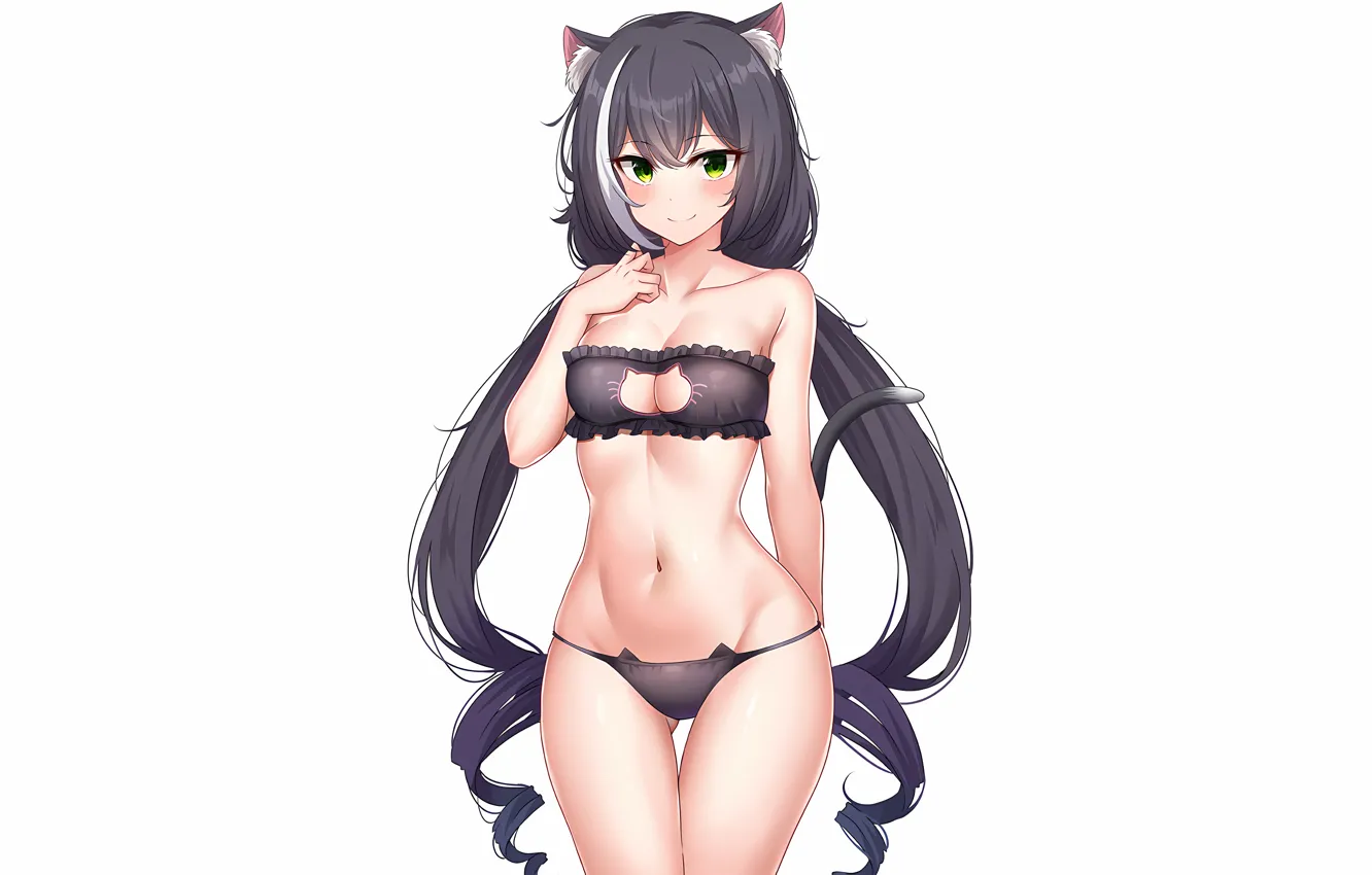 Фото обои girl, sexy, lingerie, pantsu, bra, cleavage, panties, green eyes