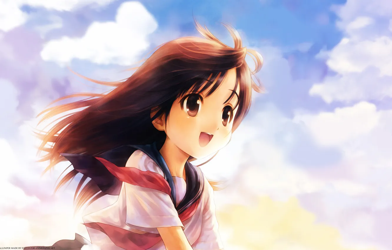 Фото обои небо, ветер, девочка, школьная форма