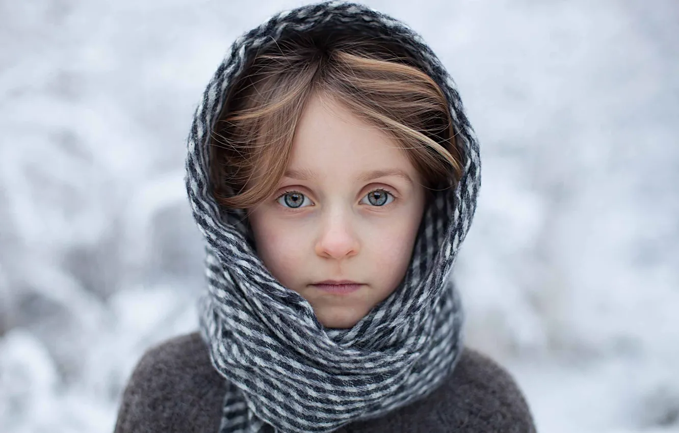 Фото обои зима, портрет, шарф, девочка
