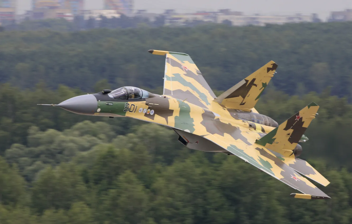 Фото обои лес, полет, скорость, Су-35