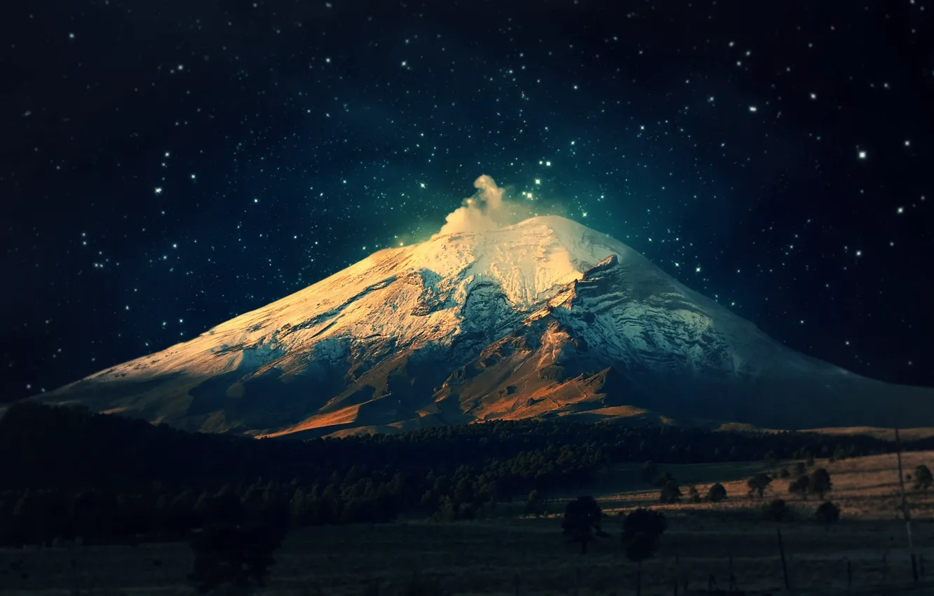 Фото обои ночь, гора, лунный свет