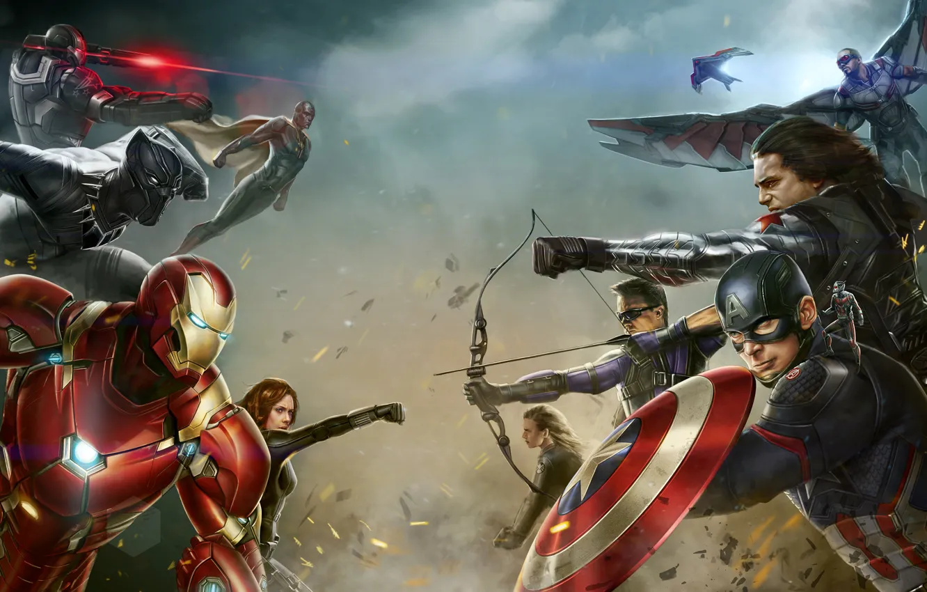 Фото обои фантастика, рисунок, арт, Superheroes, Marvel, комикс, супергерои, Captain America: Civil War