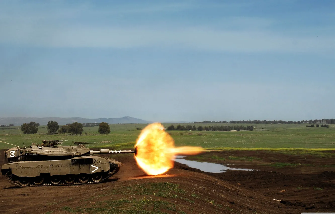 Фото обои explosion, fire, Tank, flash, range, practice, muzzel