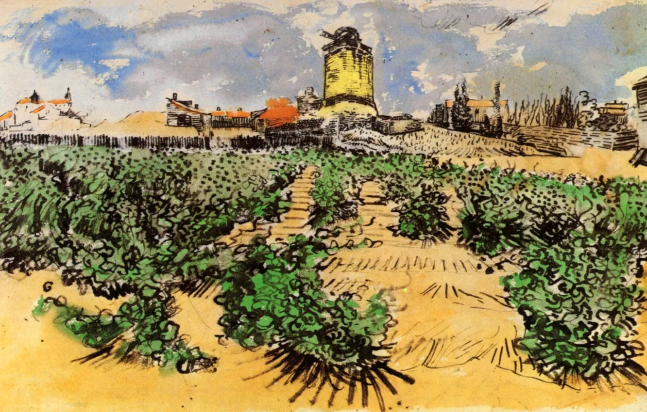 Фото обои Vincent van Gogh, Daudet at Fontevielle, The Mill of Alphonse