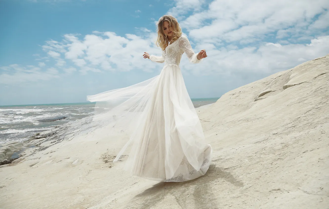 Фото обои dress, woman, young, beautiful, model, blonde, wedding, charming