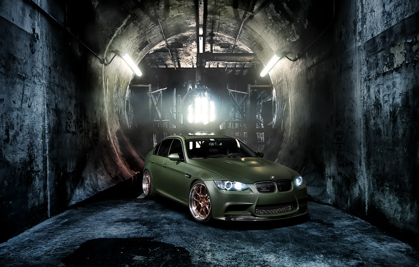 Фото обои green, стены, тюнинг, бмв, BMW, зелёный, передняя часть, E90