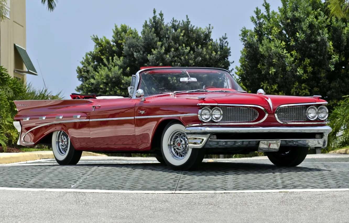 Фото обои Кабриолет, Pontiac, Понтиак, передок, Convertible, 1959, Каталина, Catalina