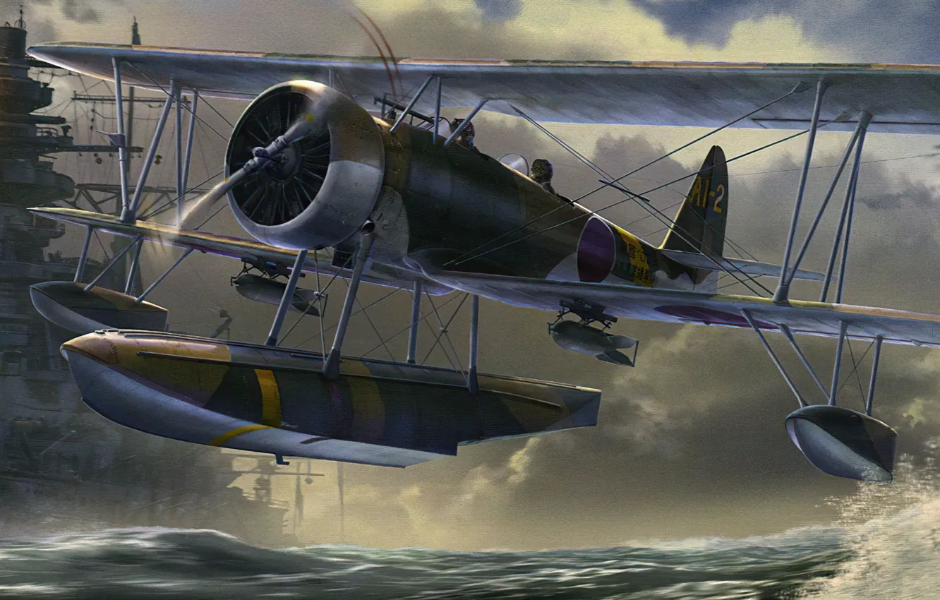 Фото обои art, airplane, aviation, ww2, nakajima e8n2