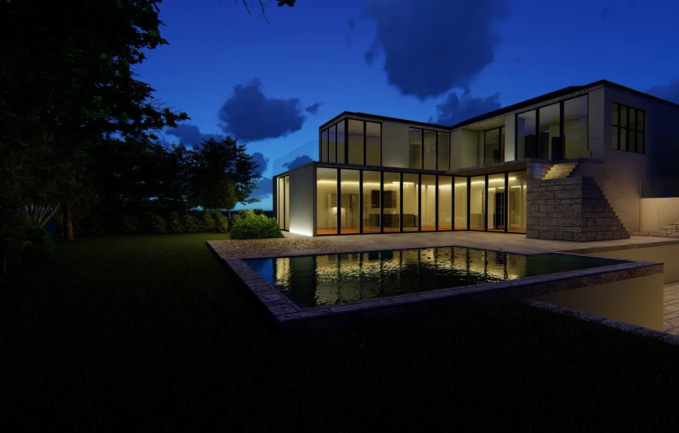 Фото обои дом, бассейн, архитектура, строение, ARCHVIZ