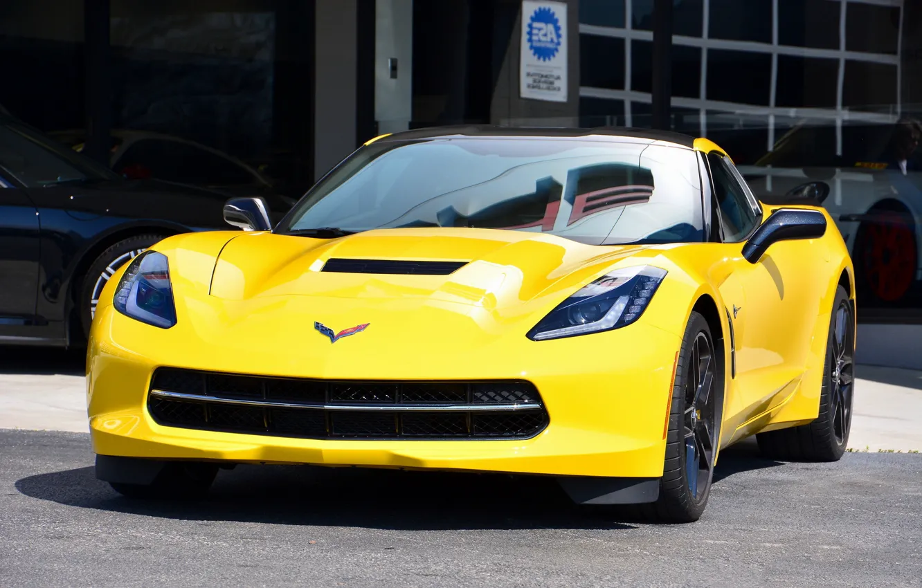 Фото обои Corvette, yellow, Stingray, 2014