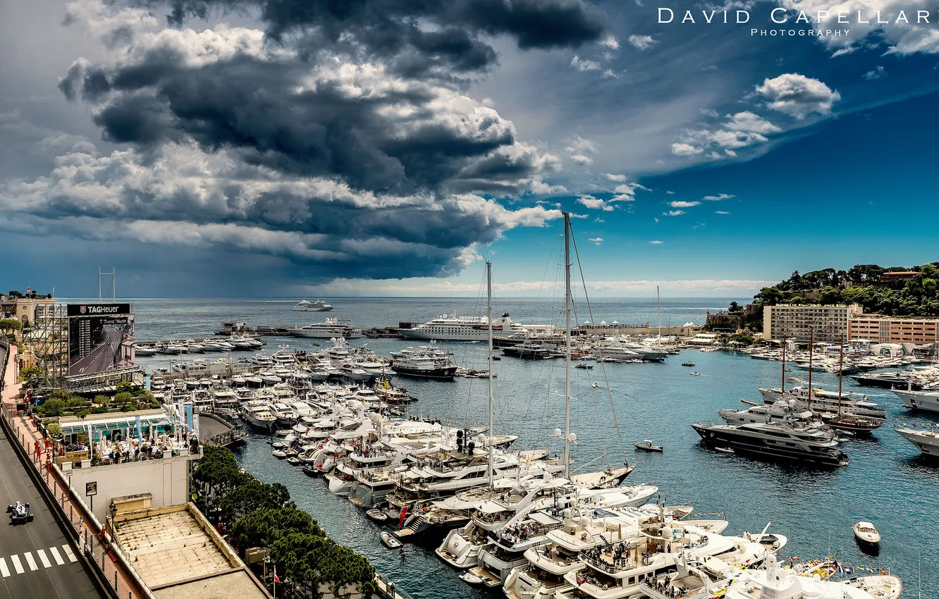 Фото обои море, гроза, бухта, яхты, La Condamine, Monaco-Ville