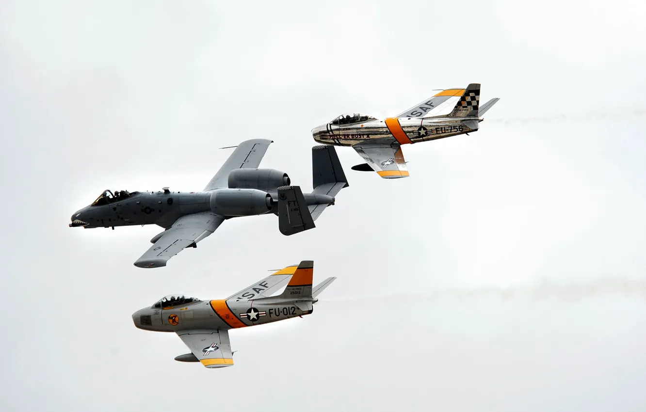 Фото обои A-10 Thunderbolt II, pilots, F-86 Sabres, flanking