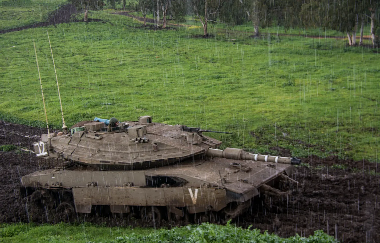 Фото обои дождь, танк, боевой, Merkava, Израиля, «Меркава»