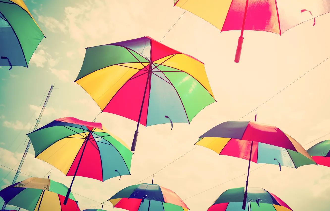 Фото обои лето, небо, colors, зонт, colorful, зонтики, rainbow, summer