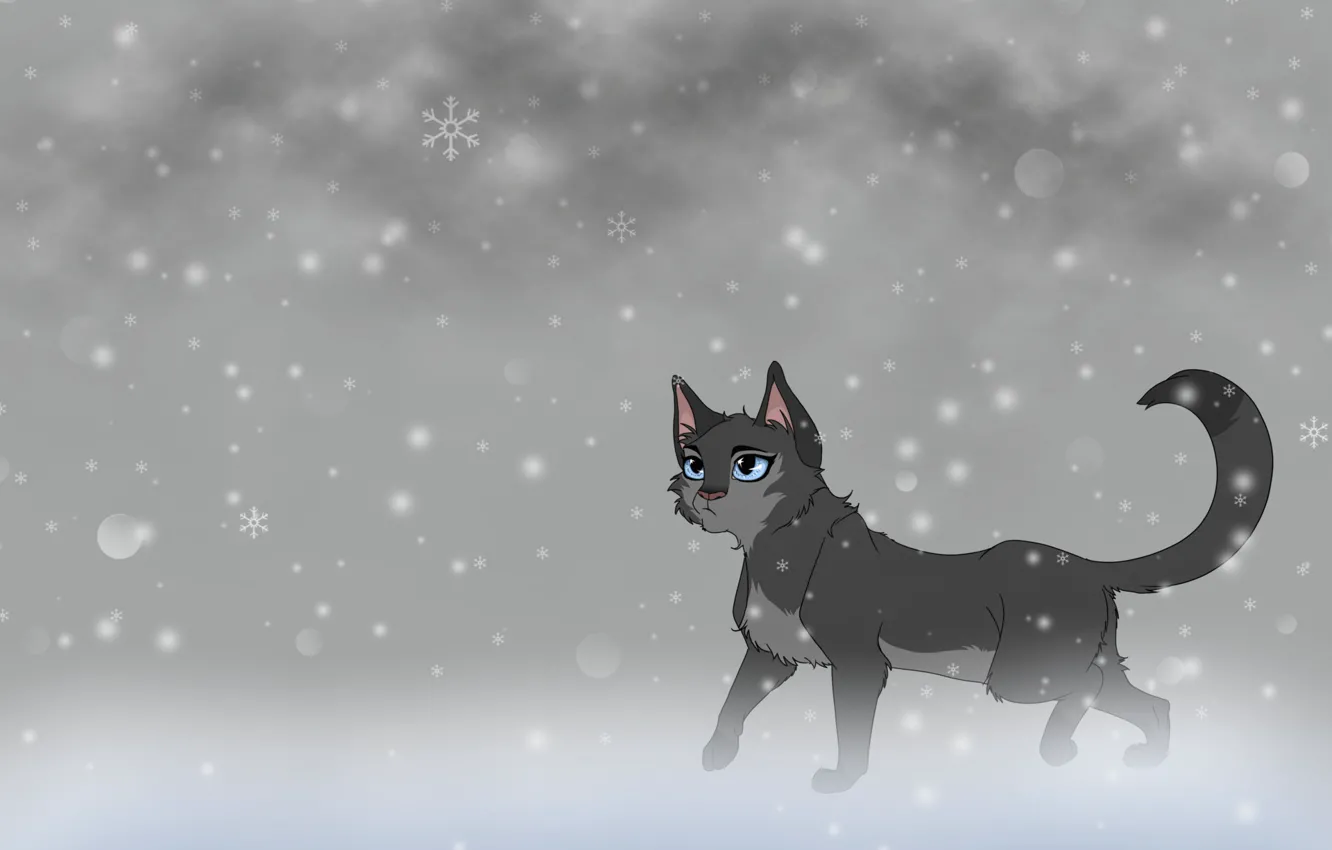 Фото обои кошка, снег, фон, арт