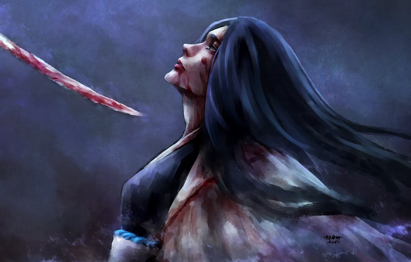 Фото обои девушка, кровь, меч, капитан, плащ, Bleach, Блич, art