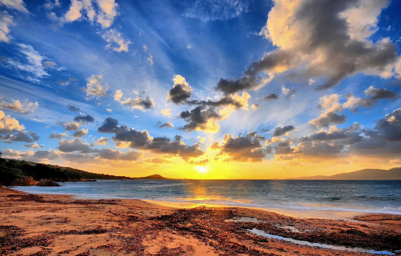 Фото обои пляж, небо, вода, солнце, обои, берег, пейзажи