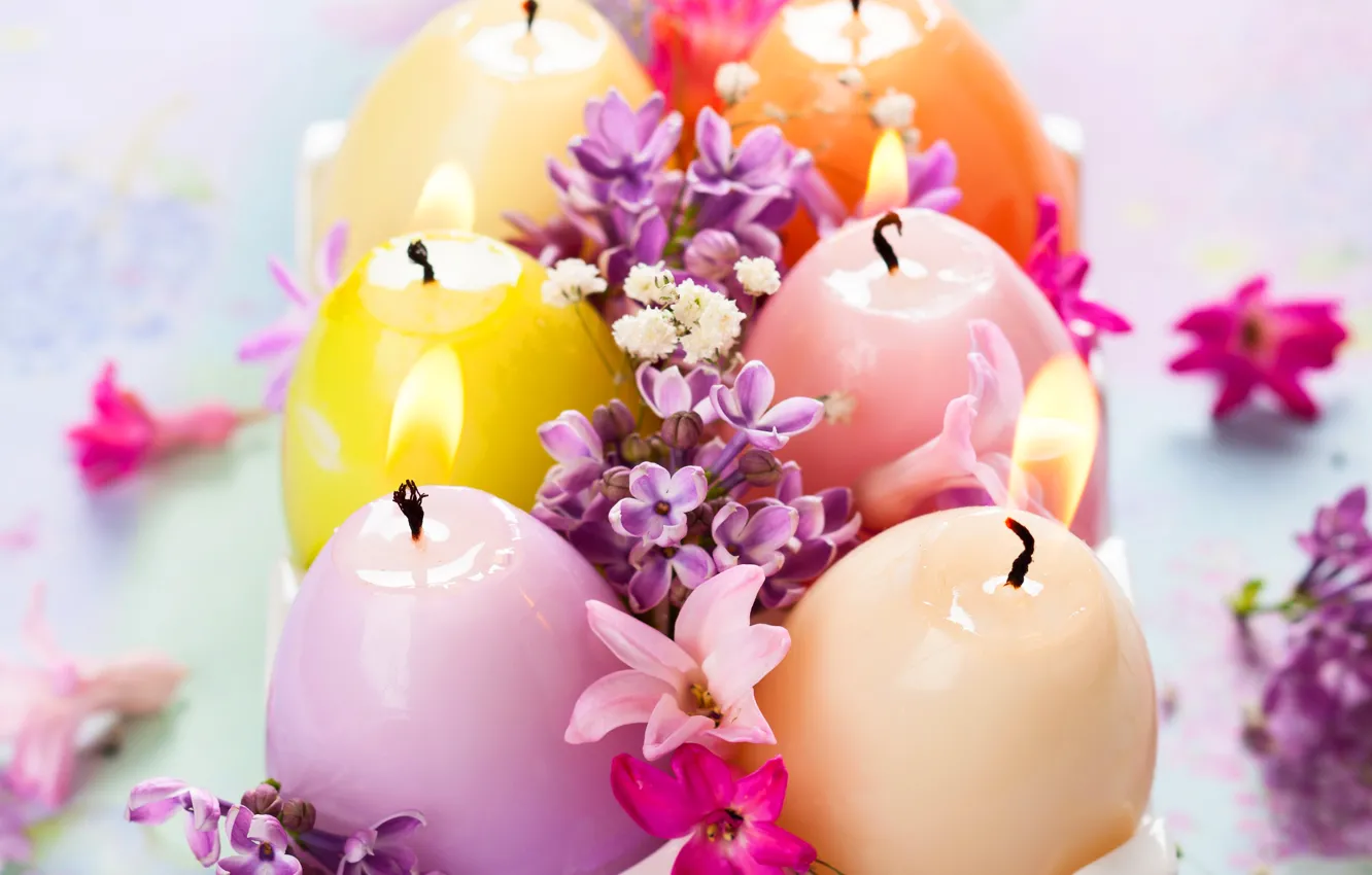 Фото обои свечи, сирень, candles, lilac