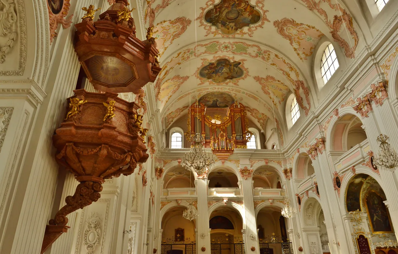 Фото обои Швейцария, собор, религия, Люцерн, орган, неф