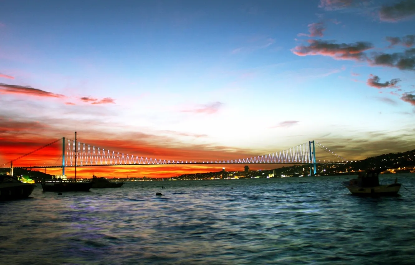 Фото обои sea, sunset, Istanbul, Turkey, Bosphorus bridge