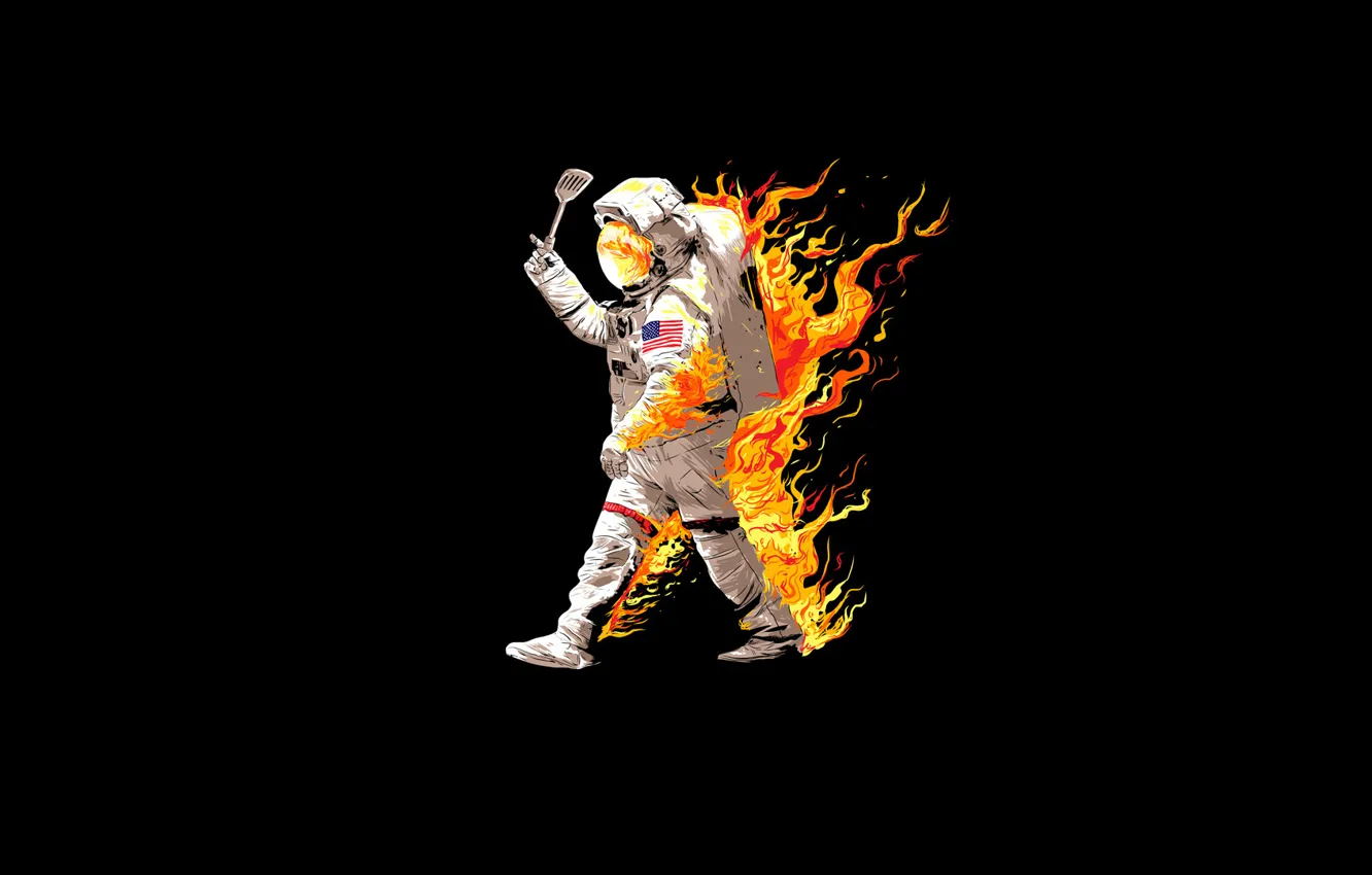 Фото обои огонь, пламя, костюм, астронавт