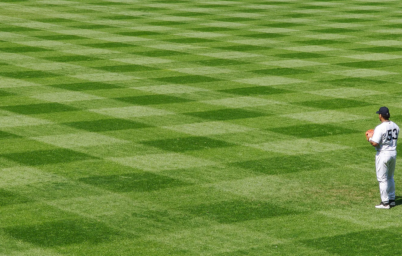 Фото обои поле, спорт, игра, бейсбол, мужчина, парень, янки