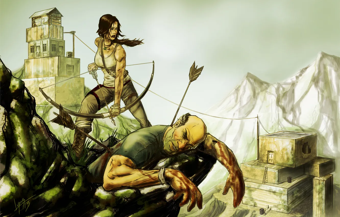Фото обои девушка, мужик, арт, лара, Tomb Raider reborn contest